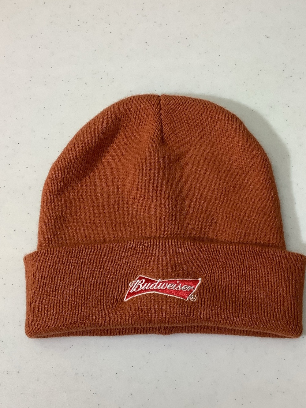 Burnt orange Budweiser beanie